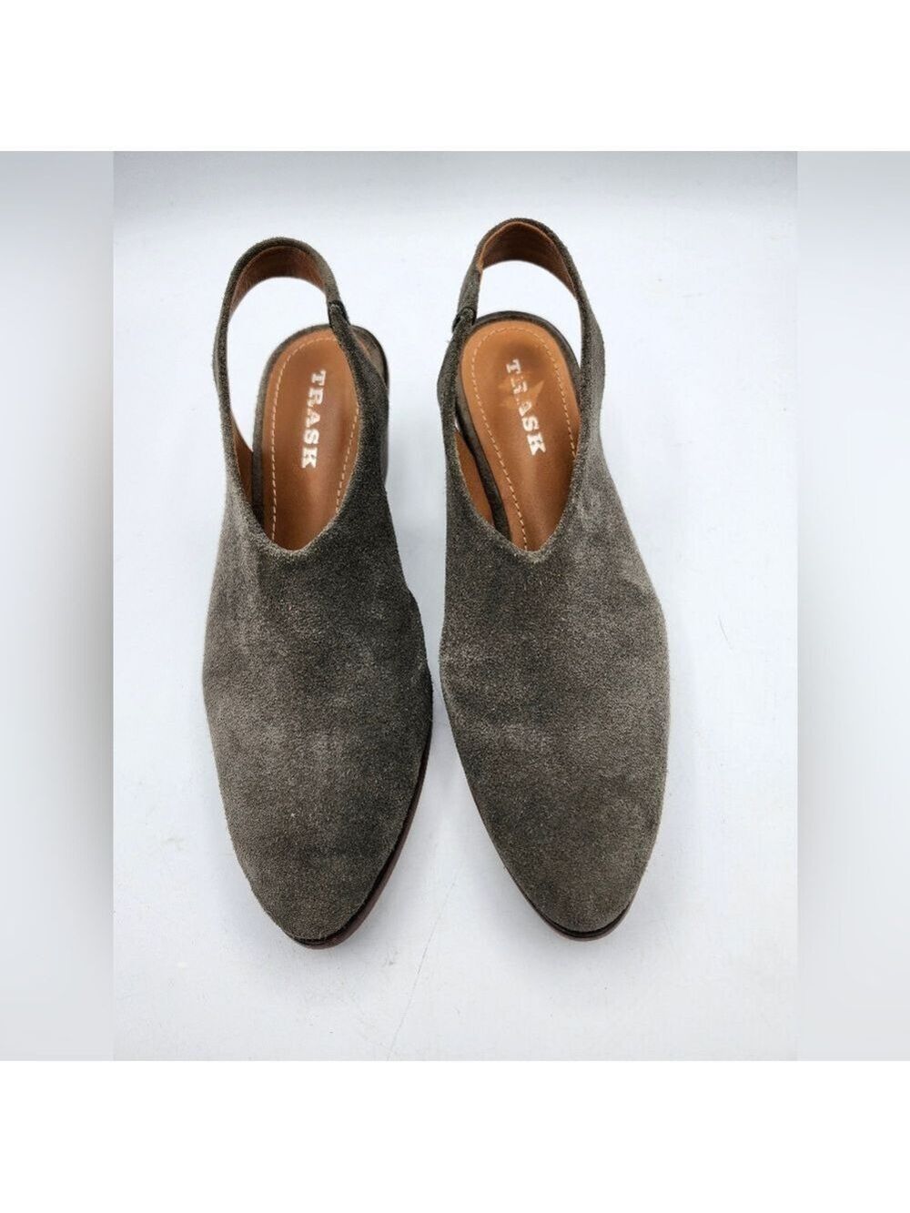 Trask Gray Suede Western Slingback Mules Sz 8